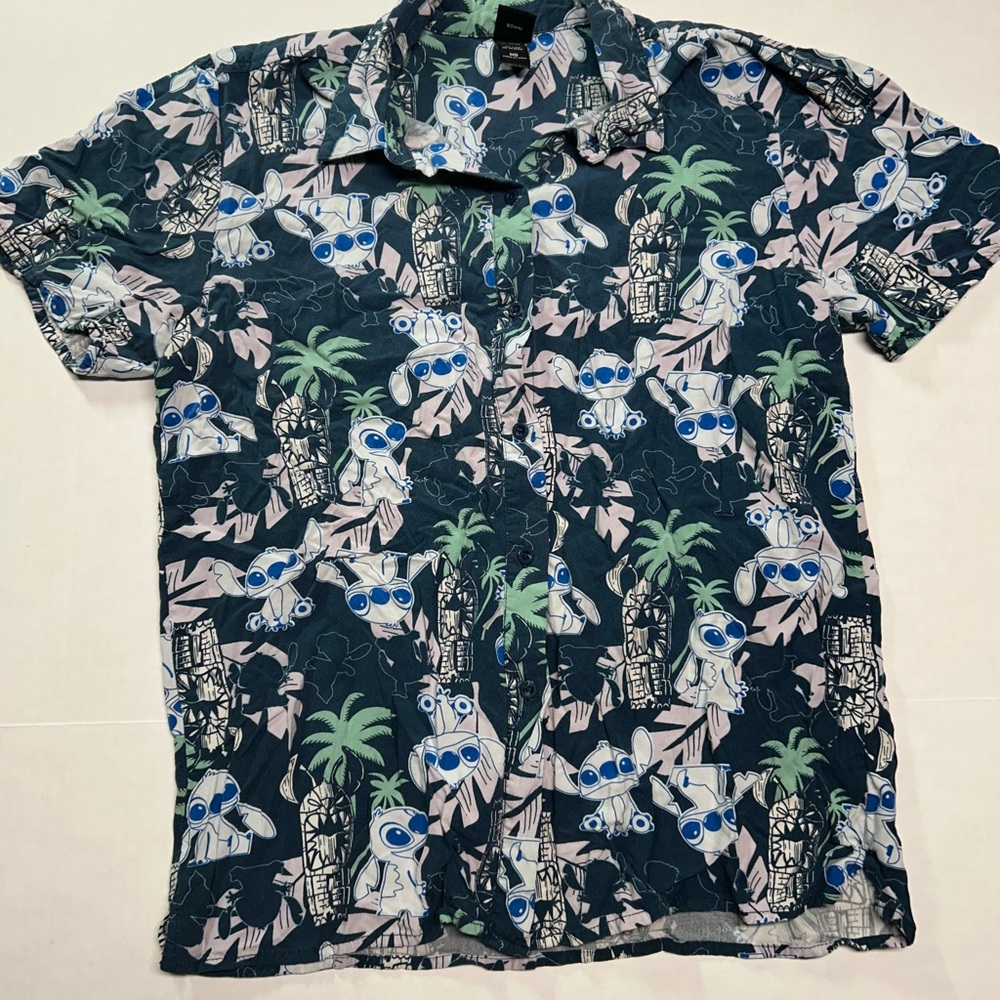Disney LILO and Stitch Men's Tropical Print Shirt - Blue and Green